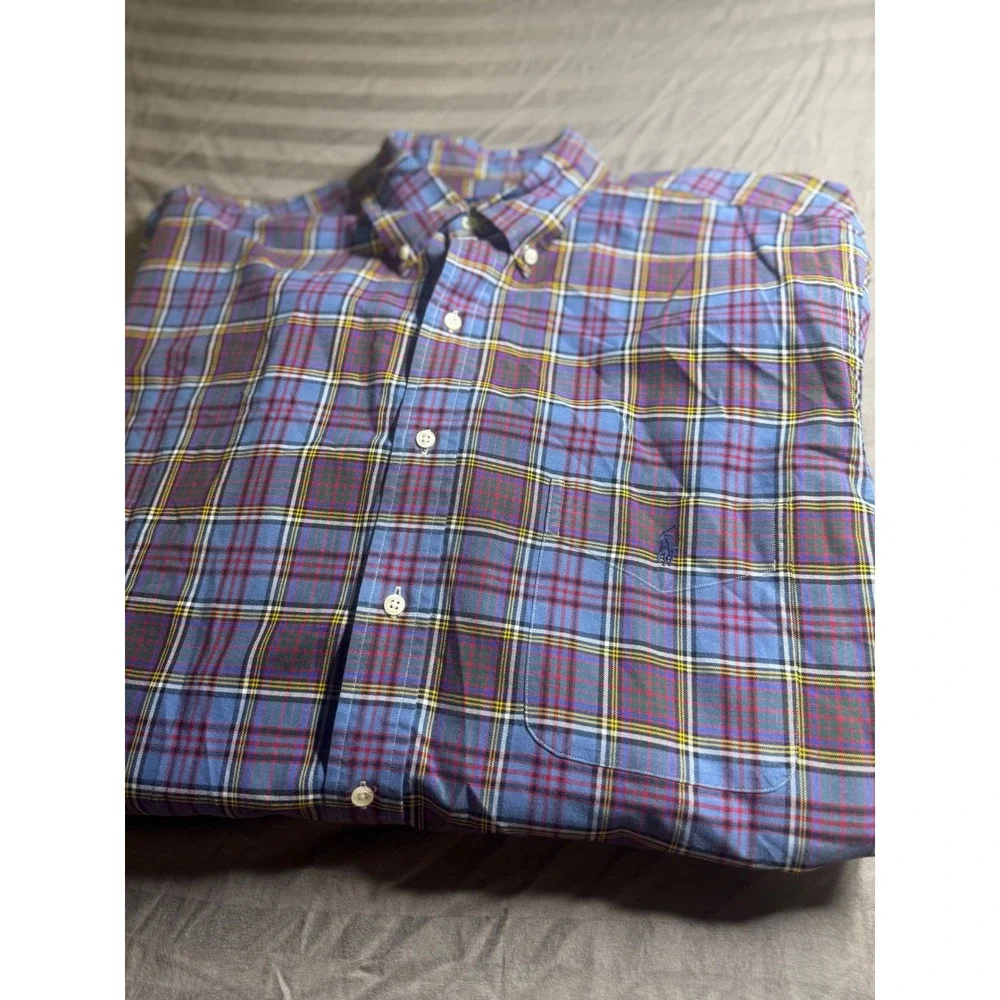 Ralph Lauren Mens XLT Blue Plaid‎ Long Sleeve Button Down Shirt Tall Pony Logo